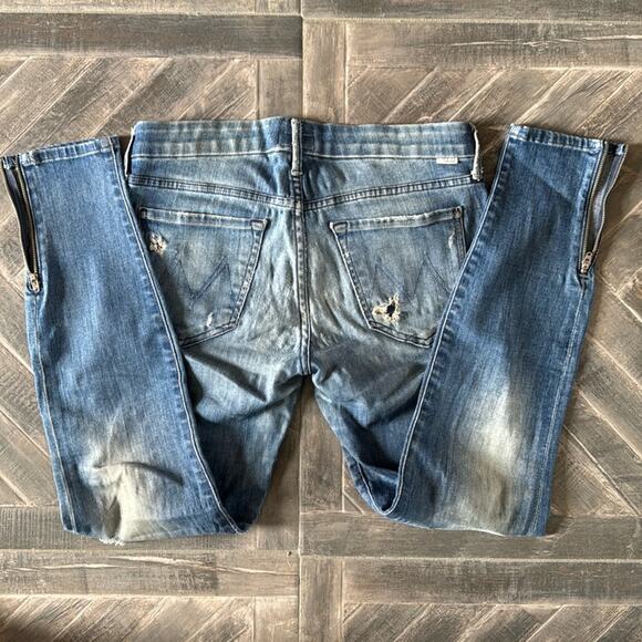 MOTHER Denim Distressed Skinny Jeans with Zippered Ankles | Size 28 - Picture 6 of 10
